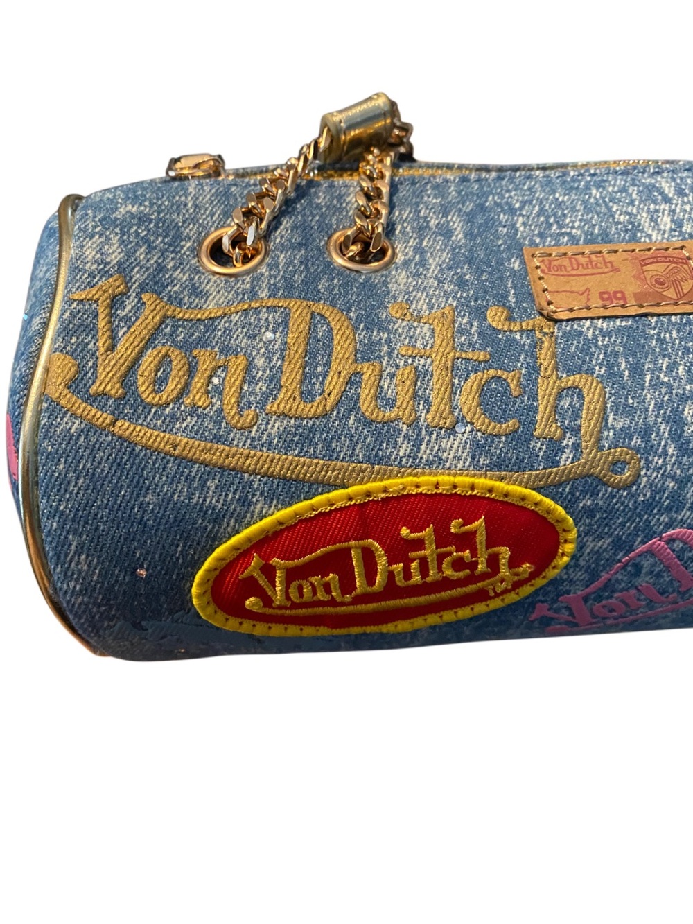 Von Dutch Denim Barrel Bag in Light Denim - Picture 2 of 9